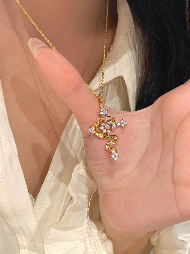 Cross Spirit Snake Scepter Necklace Zircon Collarbone Chain
