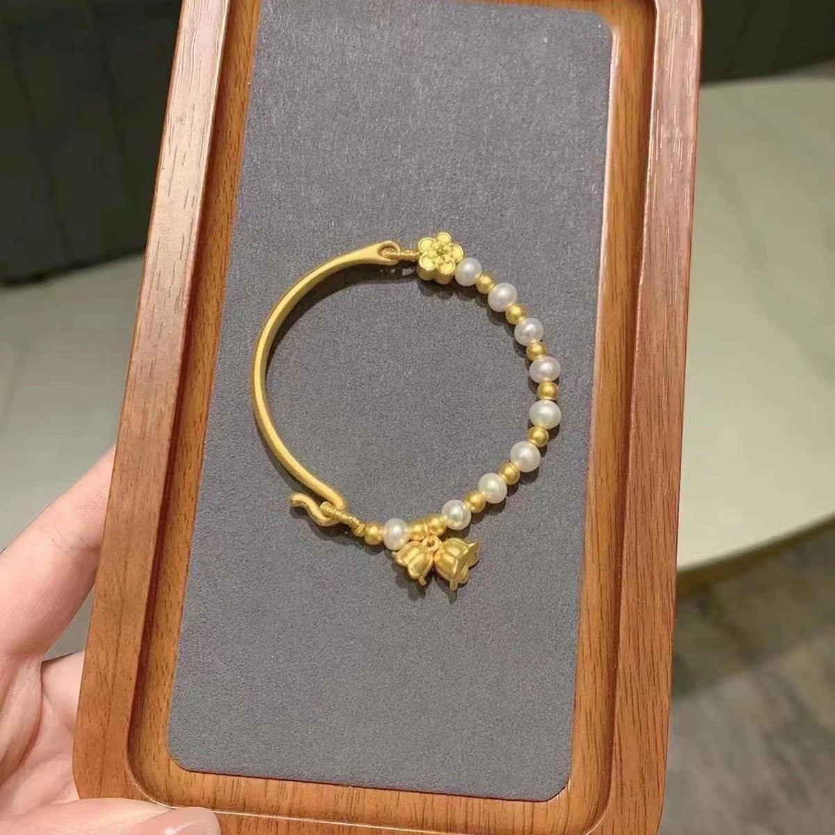 Ruyi Half Bracelet Half Chain Gold Lily of the Valley Hetian Jade Bracelet Pearl Bracelet Ancient Gold Bow