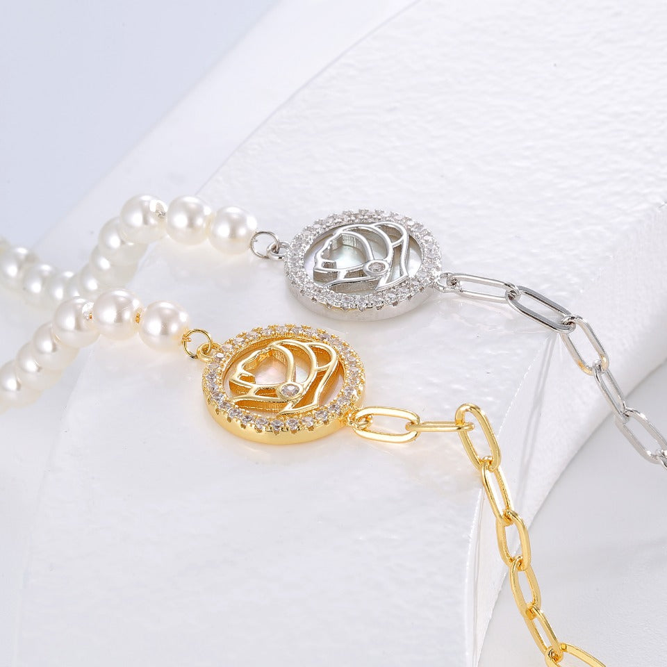 Environmental-Friendly Copper Real Gold Plating + Big Brand Style Pearl Bracelet
