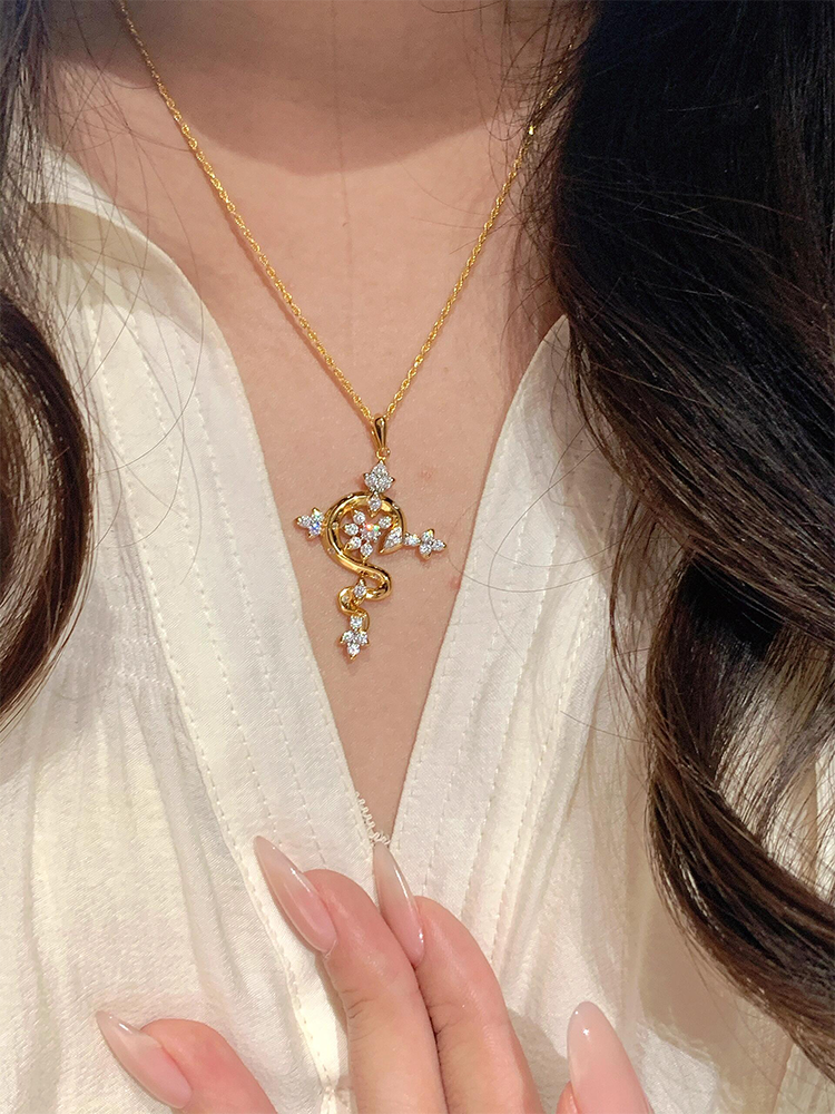 Cross Spirit Snake Scepter Necklace Zircon Collarbone Chain