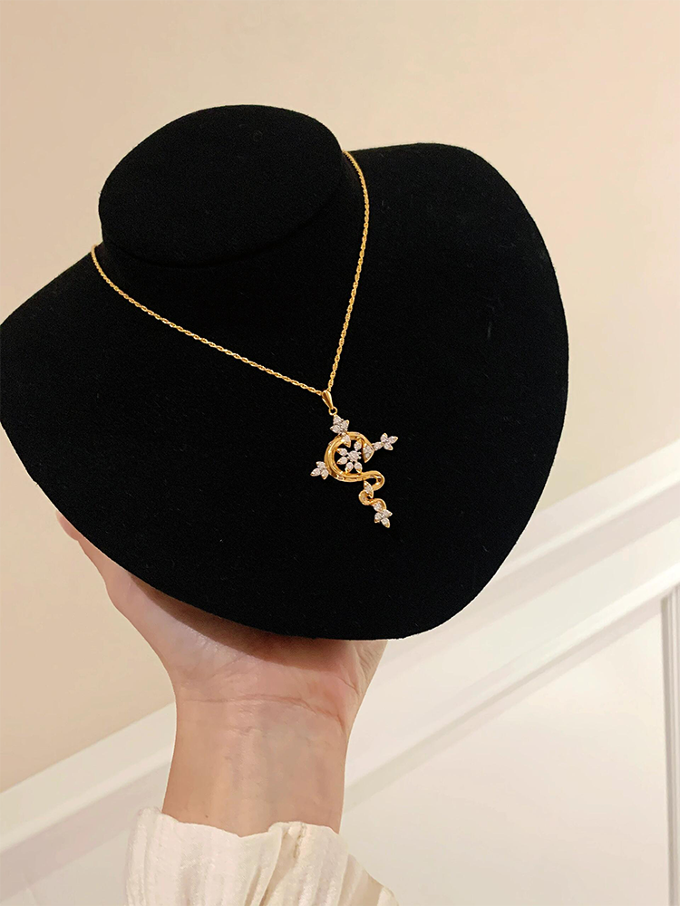 Cross Spirit Snake Scepter Necklace Zircon Collarbone Chain