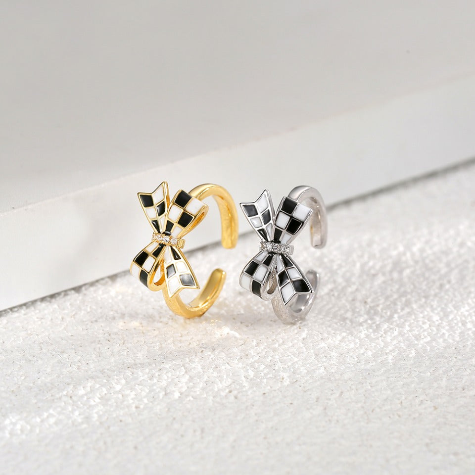 Eco-friendly Copper Real Gold Plating + Bowknot Oil Drop Open Ring