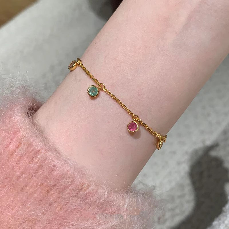 S925 Sterling Silver Rainbow Dopamine Bracelet Light Luxury Niche High-Value Bubble Round Diamond Jewelry