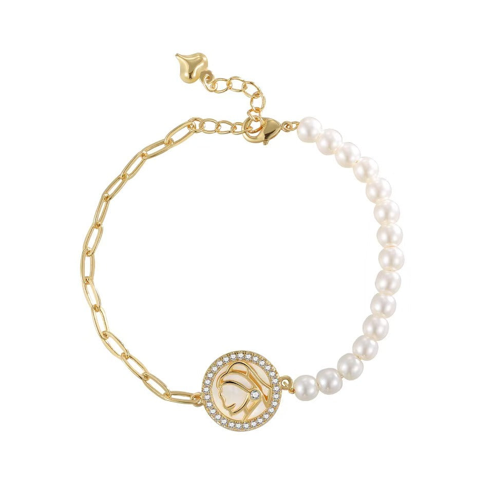 Environmental-Friendly Copper Real Gold Plating + Big Brand Style Pearl Bracelet