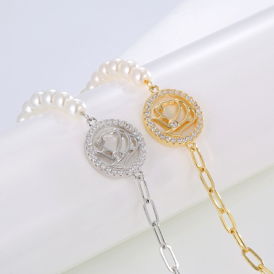 Environmental-Friendly Copper Real Gold Plating + Big Brand Style Pearl Bracelet
