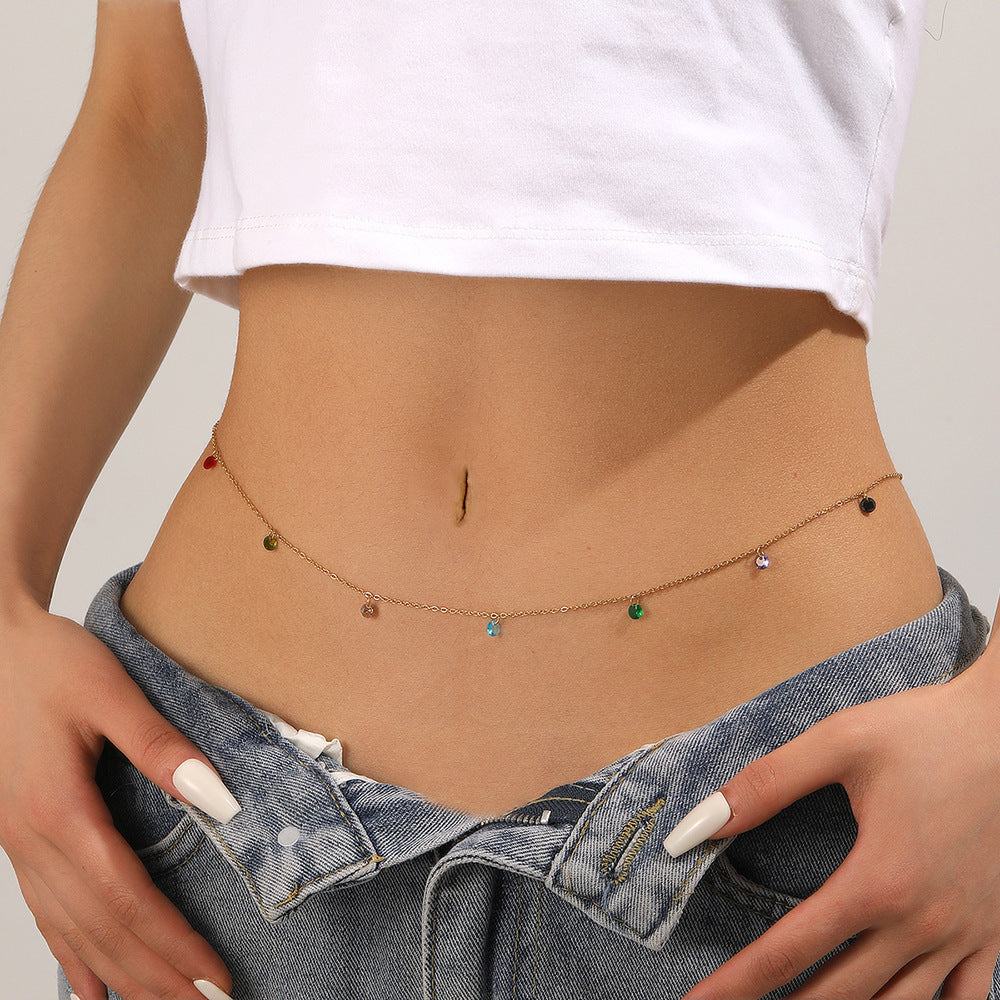 Colored Diamond Pendant Gold Plated Jewelry Zircon Waist Chain for Women