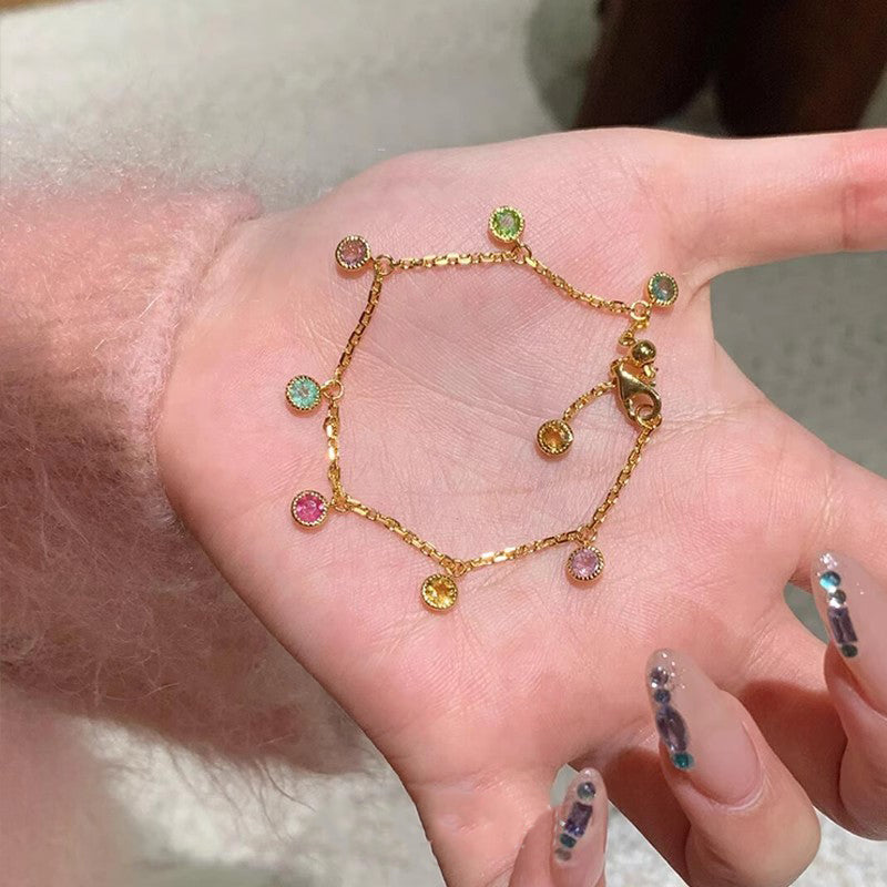 S925 Sterling Silver Rainbow Dopamine Bracelet Light Luxury Niche High-Value Bubble Round Diamond Jewelry