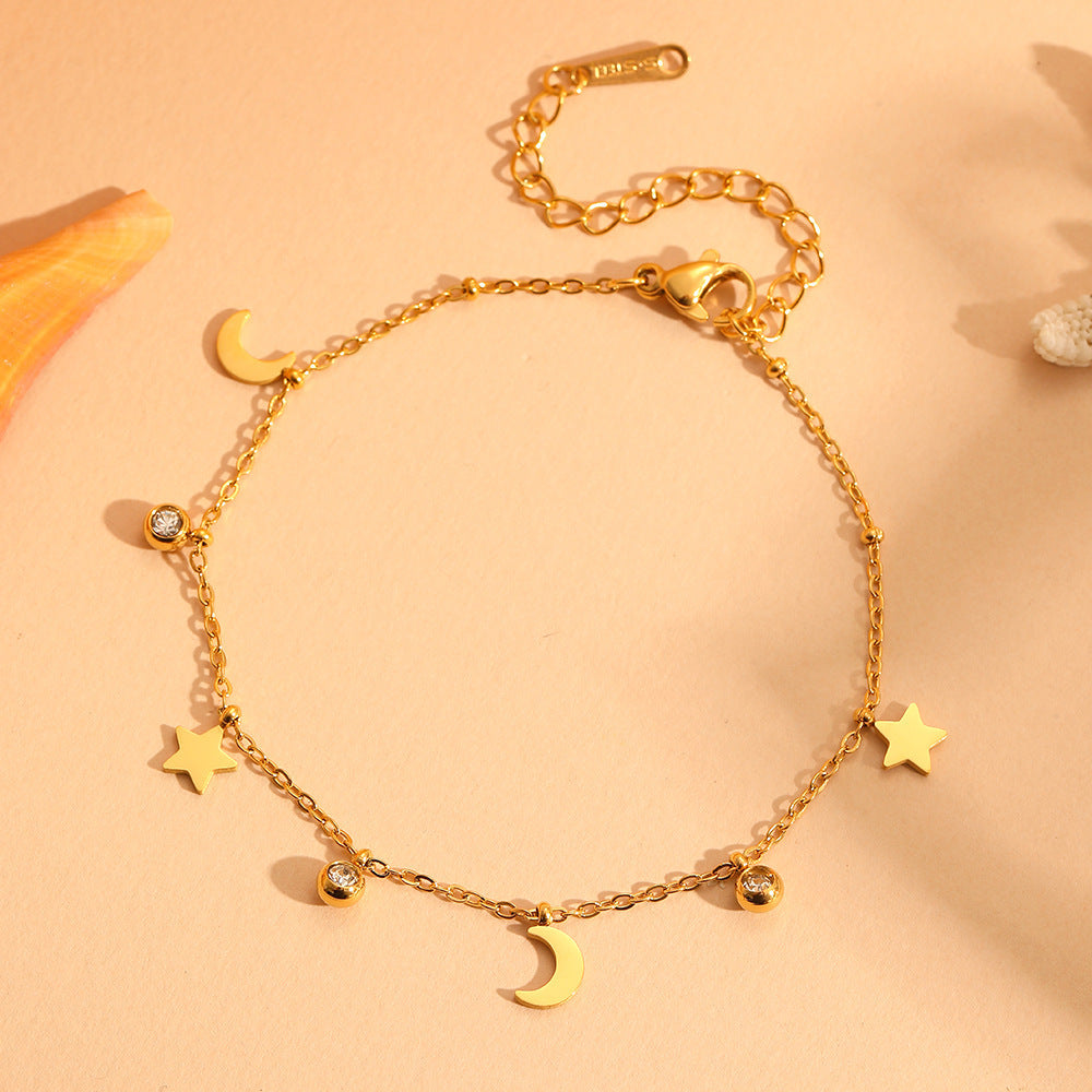 Sweet and Simple Gold-Plated Pendant Bead Chain Waist Accessory Star and Moon Pendant Waist Chain
