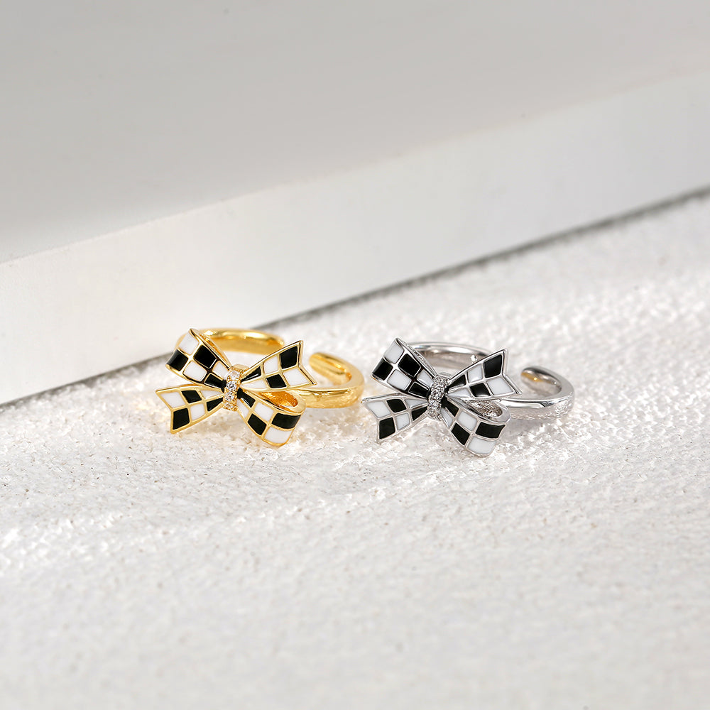 Eco-friendly Copper Real Gold Plating + Bowknot Oil Drop Open Ring