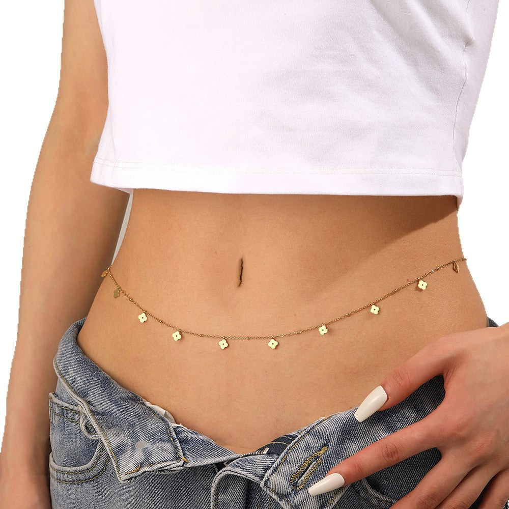 Sweet and Simple Gold-Plated Pendant Bead Chain Waist Accessory Star and Moon Pendant Waist Chain