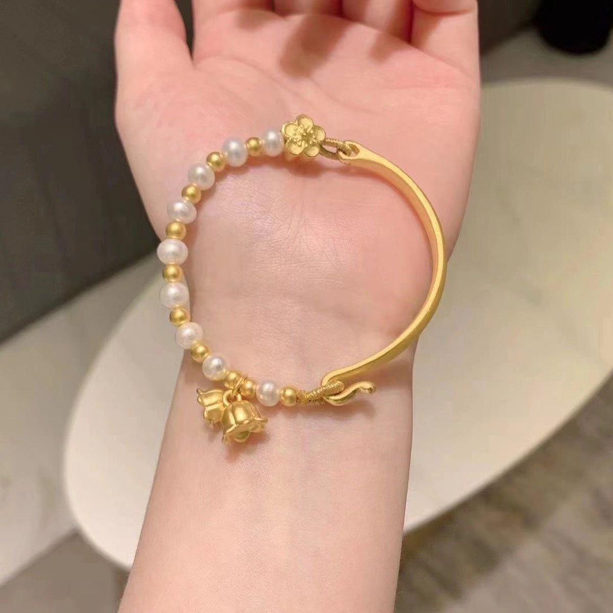 Ruyi Half Bracelet Half Chain Gold Lily of the Valley Hetian Jade Bracelet Pearl Bracelet Ancient Gold Bow
