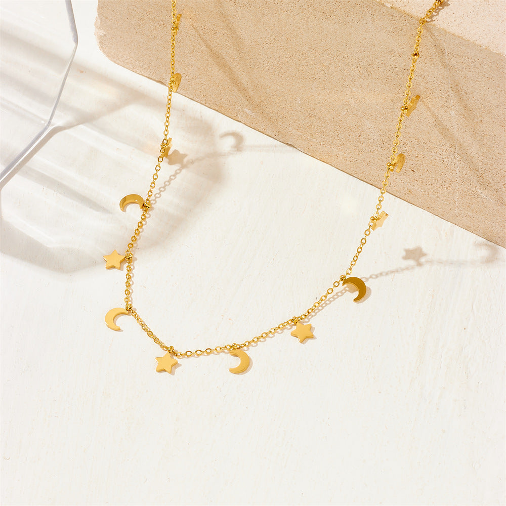Sweet and Simple Gold-Plated Pendant Bead Chain Waist Accessory Star and Moon Pendant Waist Chain