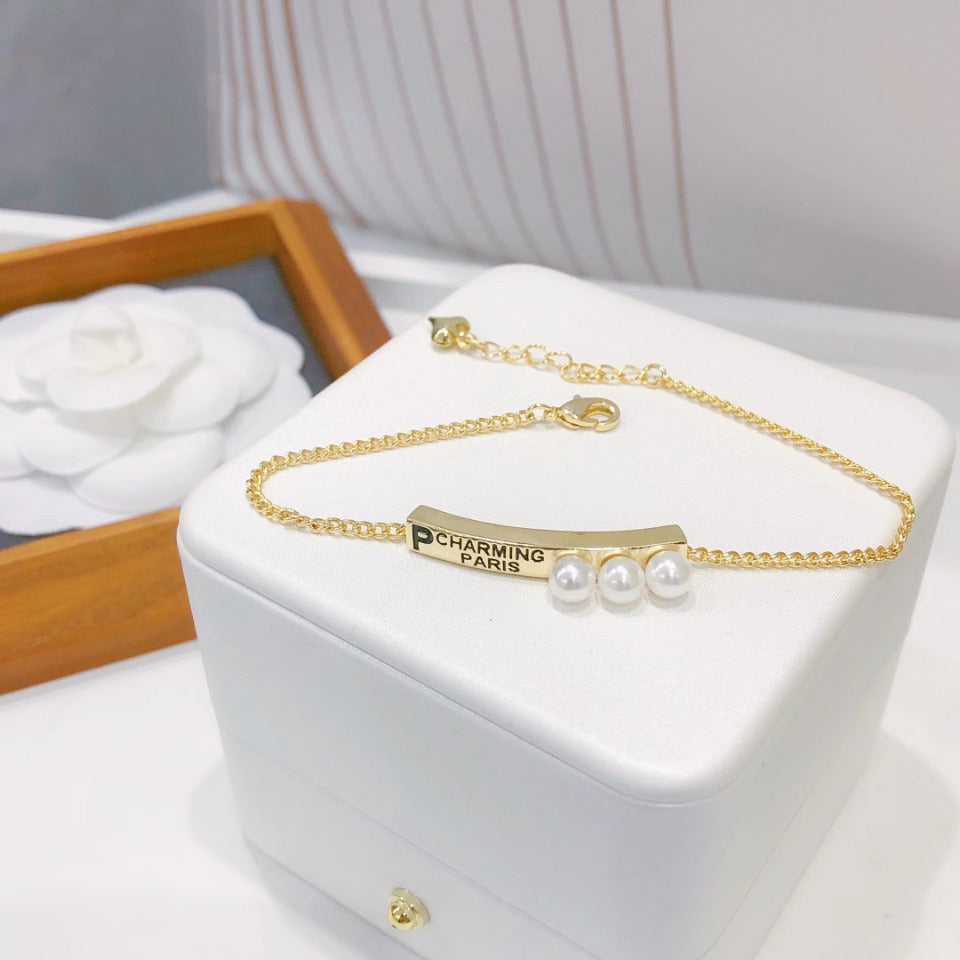 Environmental-Friendly Copper Real Gold Plating + Fashion Pearl Bracelet