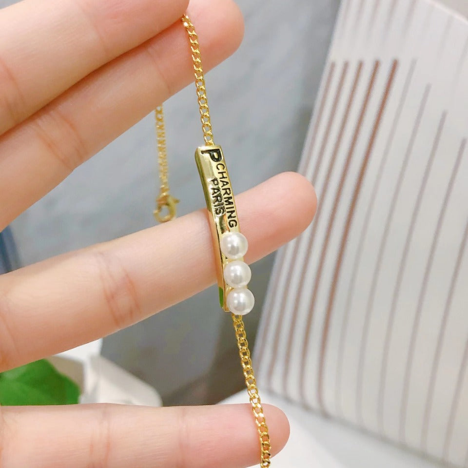 Environmental-Friendly Copper Real Gold Plating + Fashion Pearl Bracelet