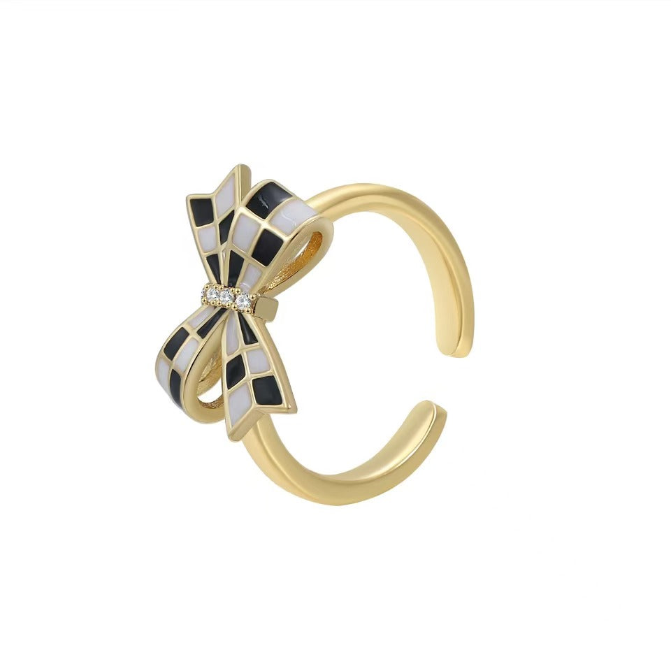 Eco-friendly Copper Real Gold Plating + Bowknot Oil Drop Open Ring