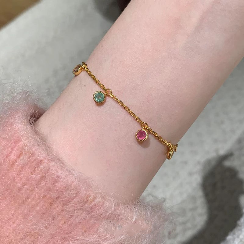 S925 Sterling Silver Rainbow Dopamine Bracelet Light Luxury Niche High-Value Bubble Round Diamond Jewelry