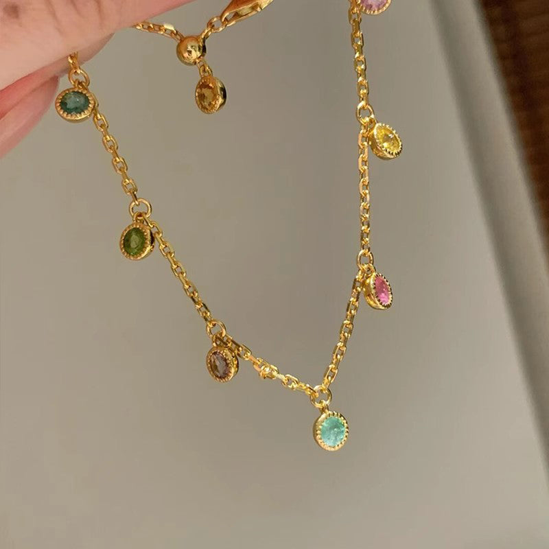 S925 Sterling Silver Rainbow Dopamine Bracelet Light Luxury Niche High-Value Bubble Round Diamond Jewelry