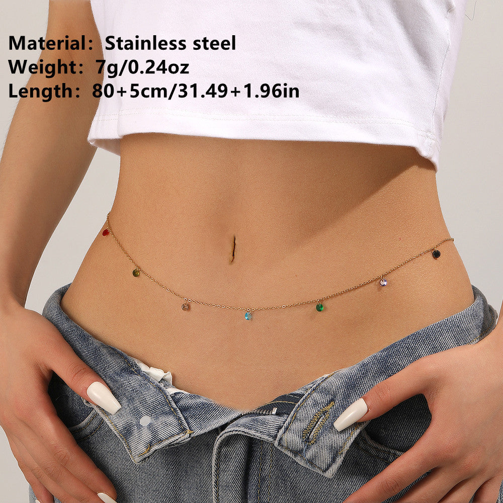Colored Diamond Pendant Gold Plated Jewelry Zircon Waist Chain for Women