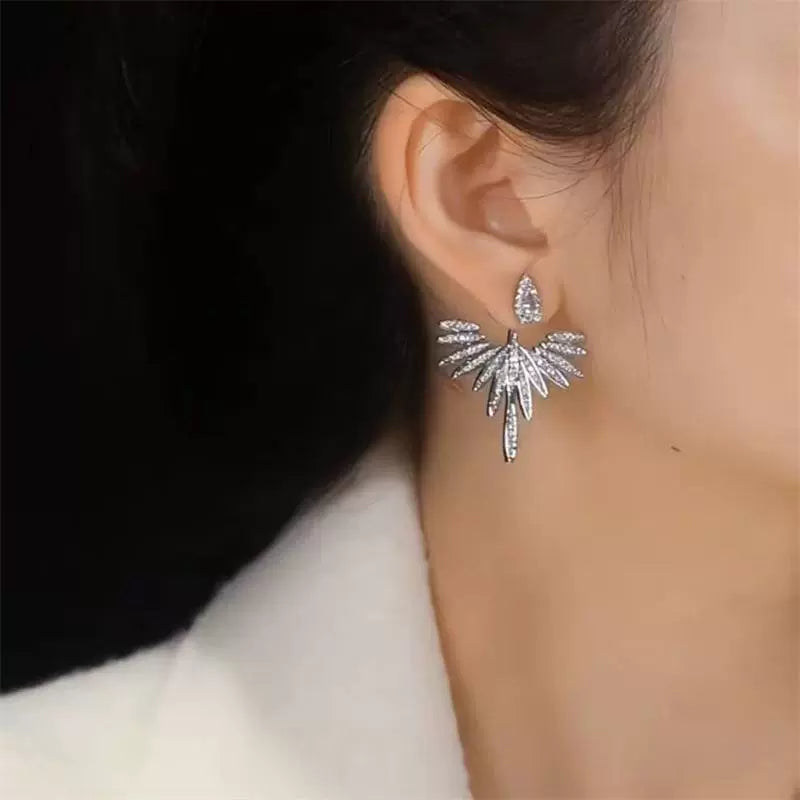 A two-wearing zircon stud earrings, silver needles, angel wings, feather earrings, niche design sense, light luxury high-end earrings, women