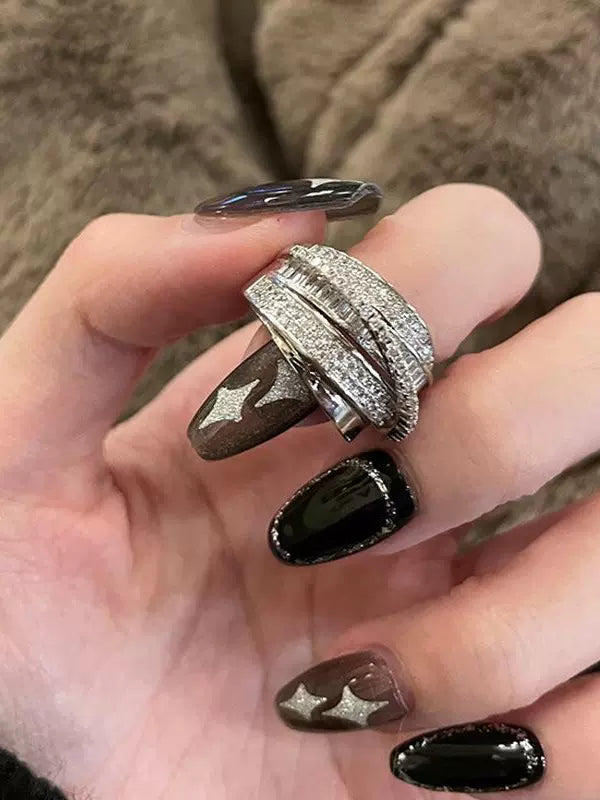 925 sterling silver shiny zircon ring women's niche design high-end fashion temperament multi-layer line opening ring