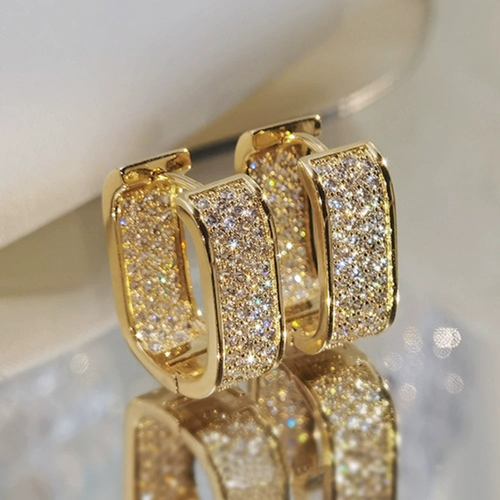 KTLT/New Fashion Women's Light Luxury Earrings Inlaid Zircon Geometric High Temperament Ear Buckles Earrings Earrings Pendant Tide