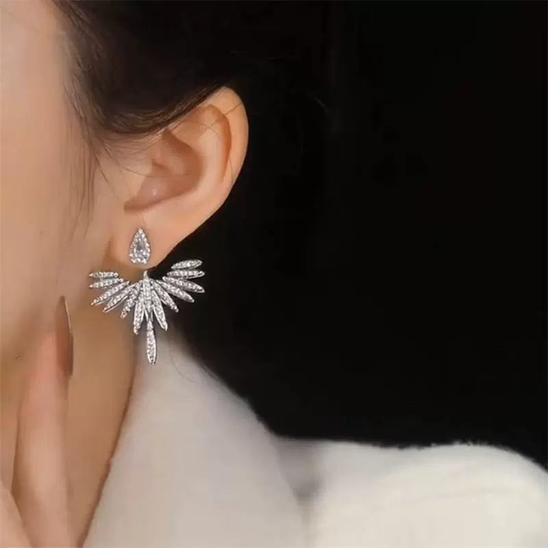 A two-wearing zircon stud earrings, silver needles, angel wings, feather earrings, niche design sense, light luxury high-end earrings, women