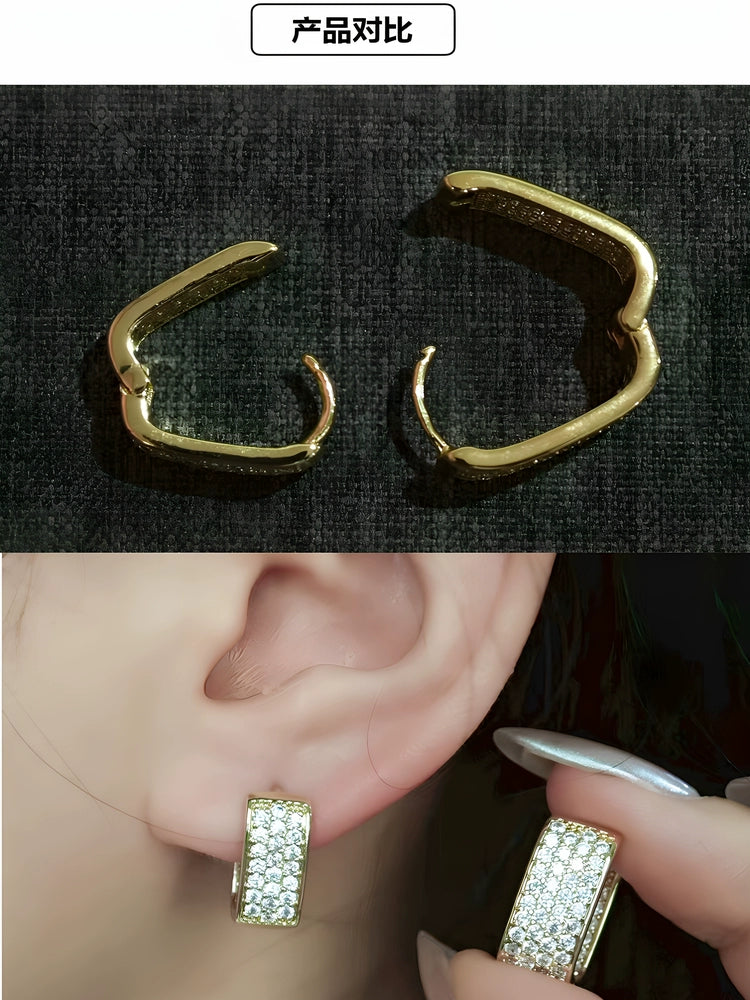 KTLT/New Fashion Women's Light Luxury Earrings Inlaid Zircon Geometric High Temperament Ear Buckles Earrings Earrings Pendant Tide