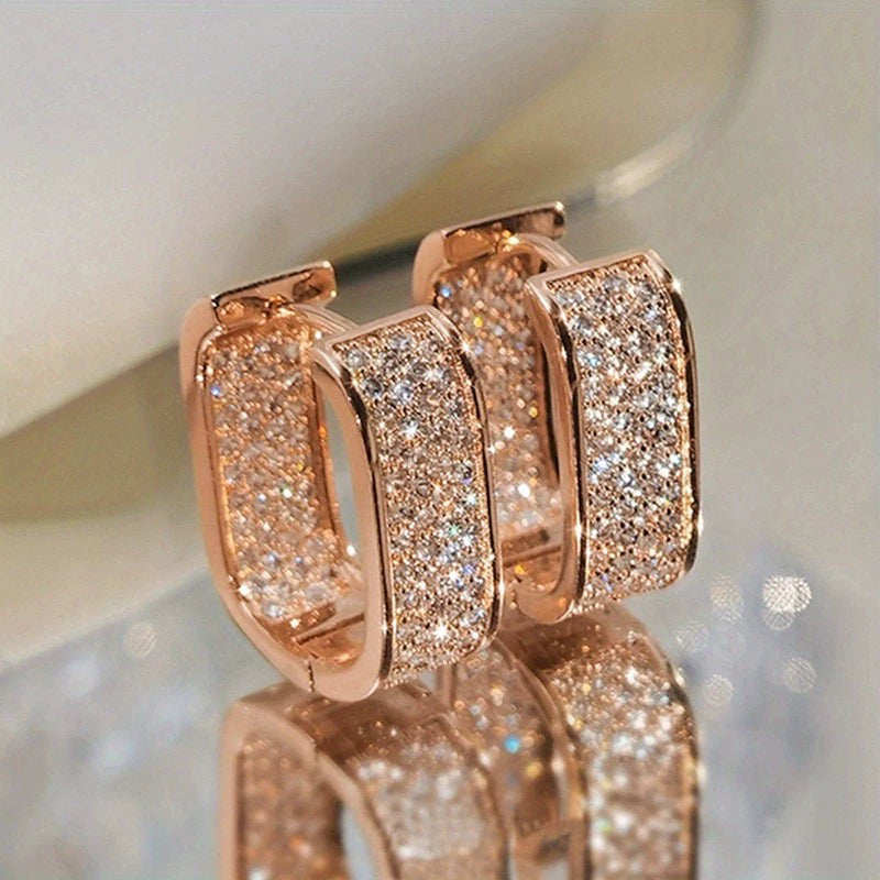 KTLT/New Fashion Women's Light Luxury Earrings Inlaid Zircon Geometric High Temperament Ear Buckles Earrings Earrings Pendant Tide