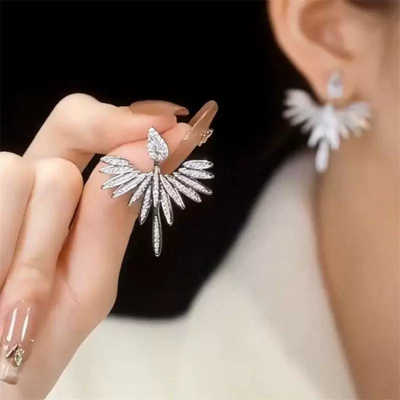 A two-wearing zircon stud earrings, silver needles, angel wings, feather earrings, niche design sense, light luxury high-end earrings, women