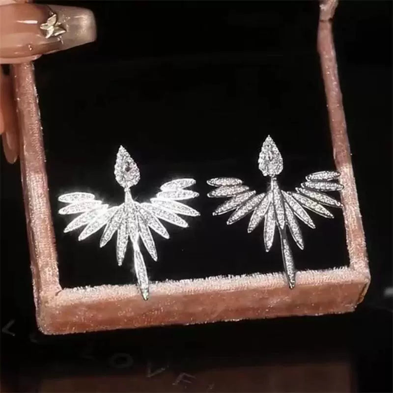 A two-wearing zircon stud earrings, silver needles, angel wings, feather earrings, niche design sense, light luxury high-end earrings, women