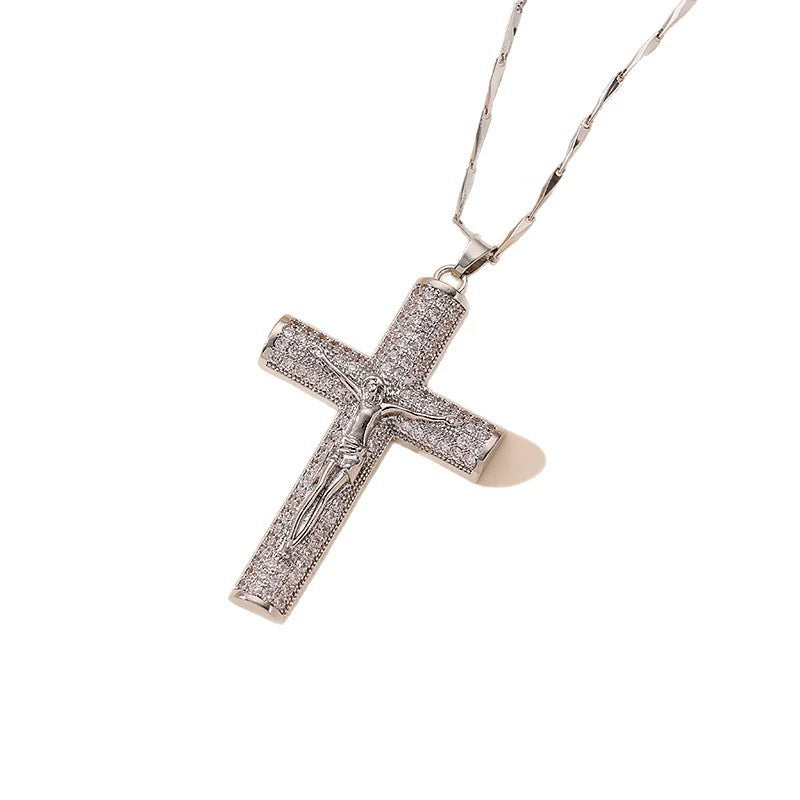 Cross-border hot-selling copper-inlaid zircon cross pendant necklace set ins small fragrant pendant.