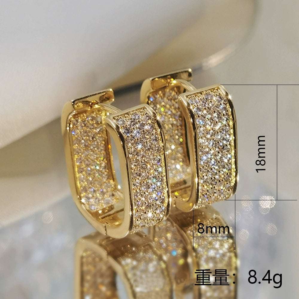 KTLT/New Fashion Women's Light Luxury Earrings Inlaid Zircon Geometric High Temperament Ear Buckles Earrings Earrings Pendant Tide