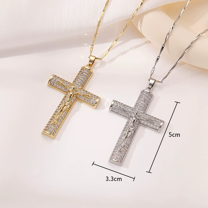 Cross-border hot-selling copper-inlaid zircon cross pendant necklace set ins small fragrant pendant.