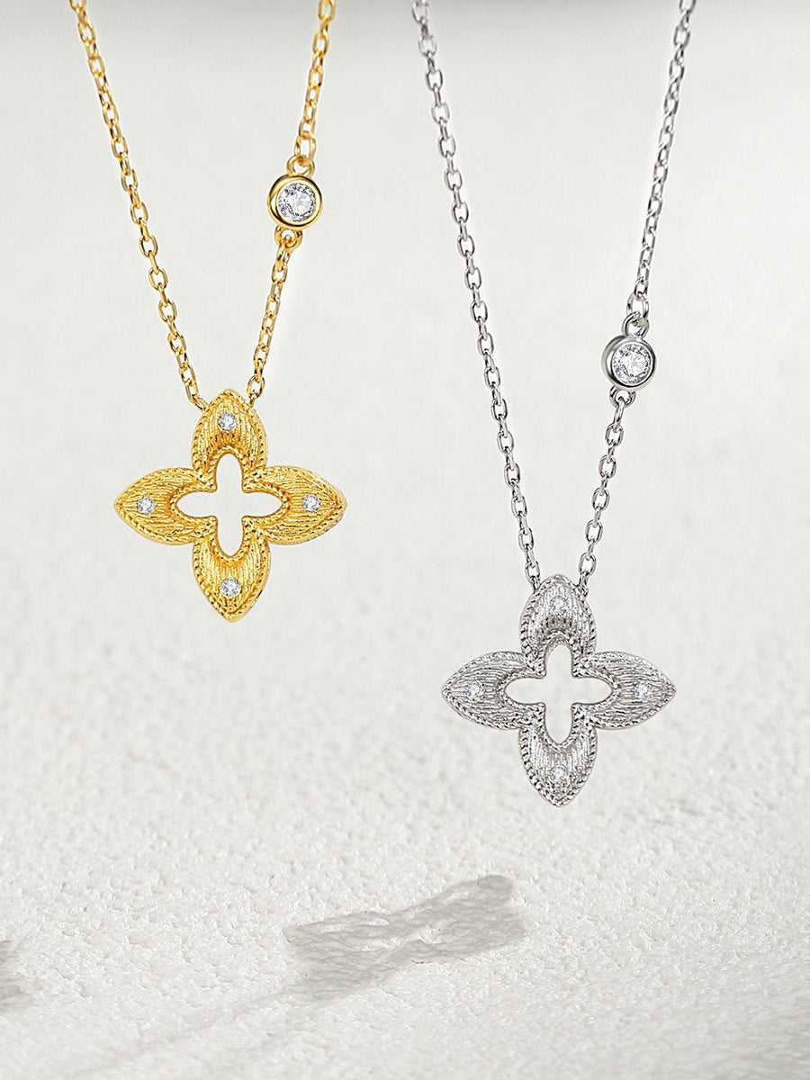 Sterling Silver Four-Leaf Clover Necklace for Women, Four-Leaf Clover Five-Flower Bracelet, Light Luxury High-End Clavicle Chain, Neck Chain, Gift for Girlfriend