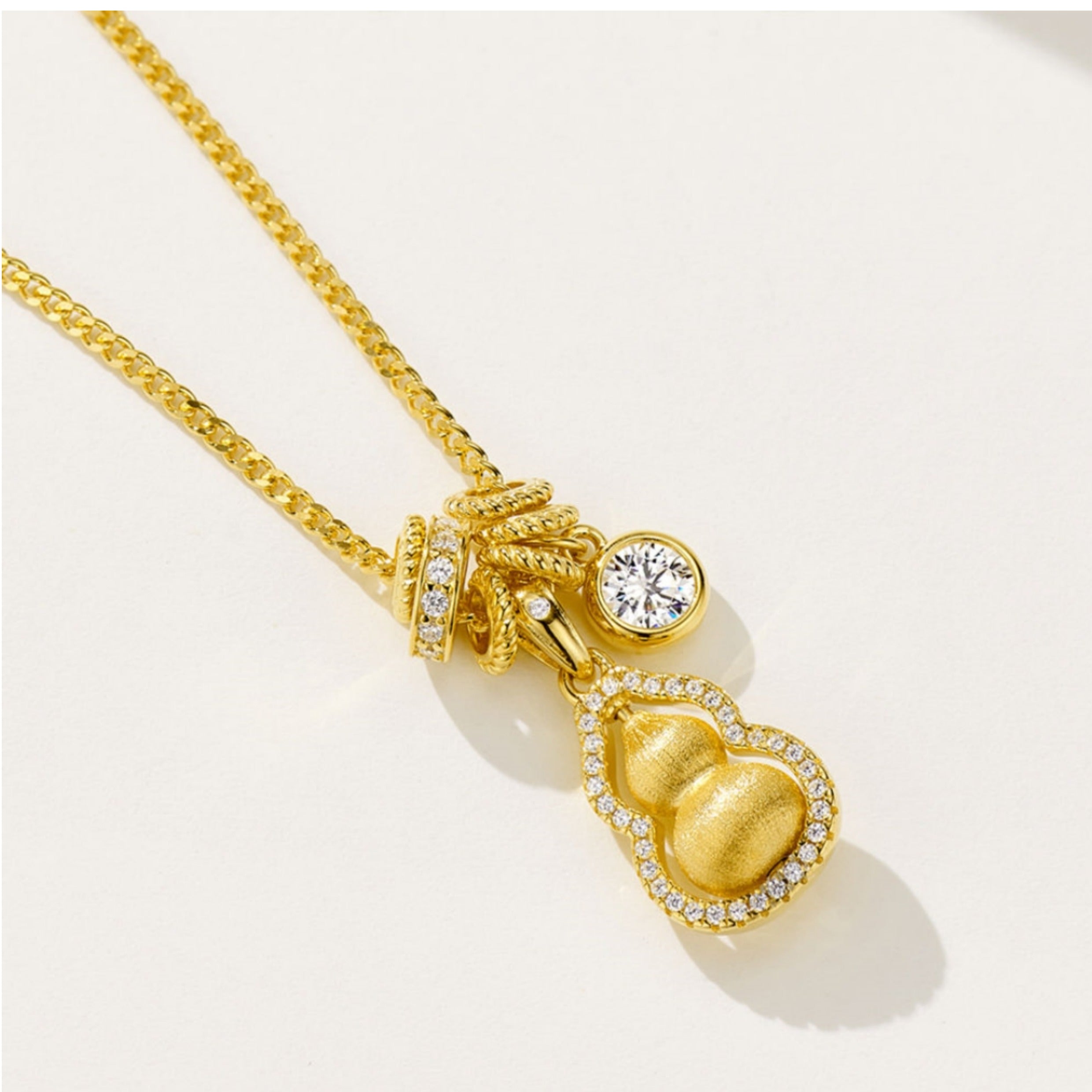 New Chinese Style National Style Black Rope Fortune and Prosperity Rotating Brushed Running Ring Gourd Pendant Necklace for Women 925 Silver Plated with 18K Gold Color