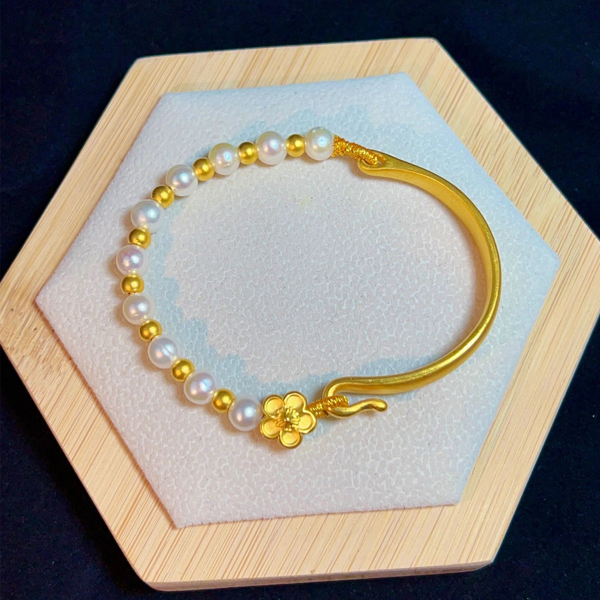 Ruyi Half Bracelet Half Chain Gold Lily of the Valley Hetian Jade Bracelet Pearl Bracelet Ancient Gold Bow