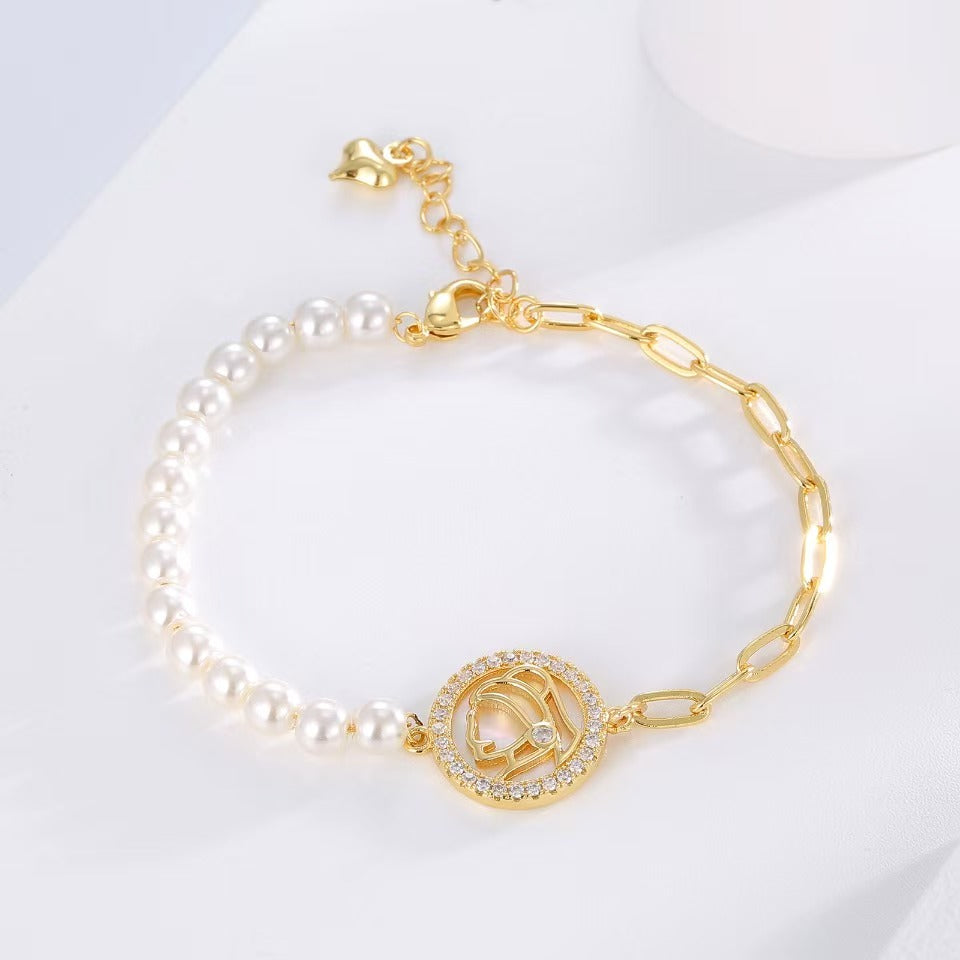 Environmental-Friendly Copper Real Gold Plating + Big Brand Style Pearl Bracelet