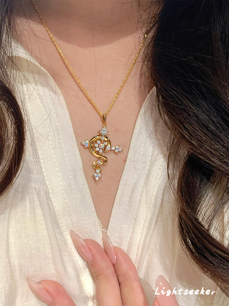 Cross Spirit Snake Scepter Necklace Zircon Collarbone Chain