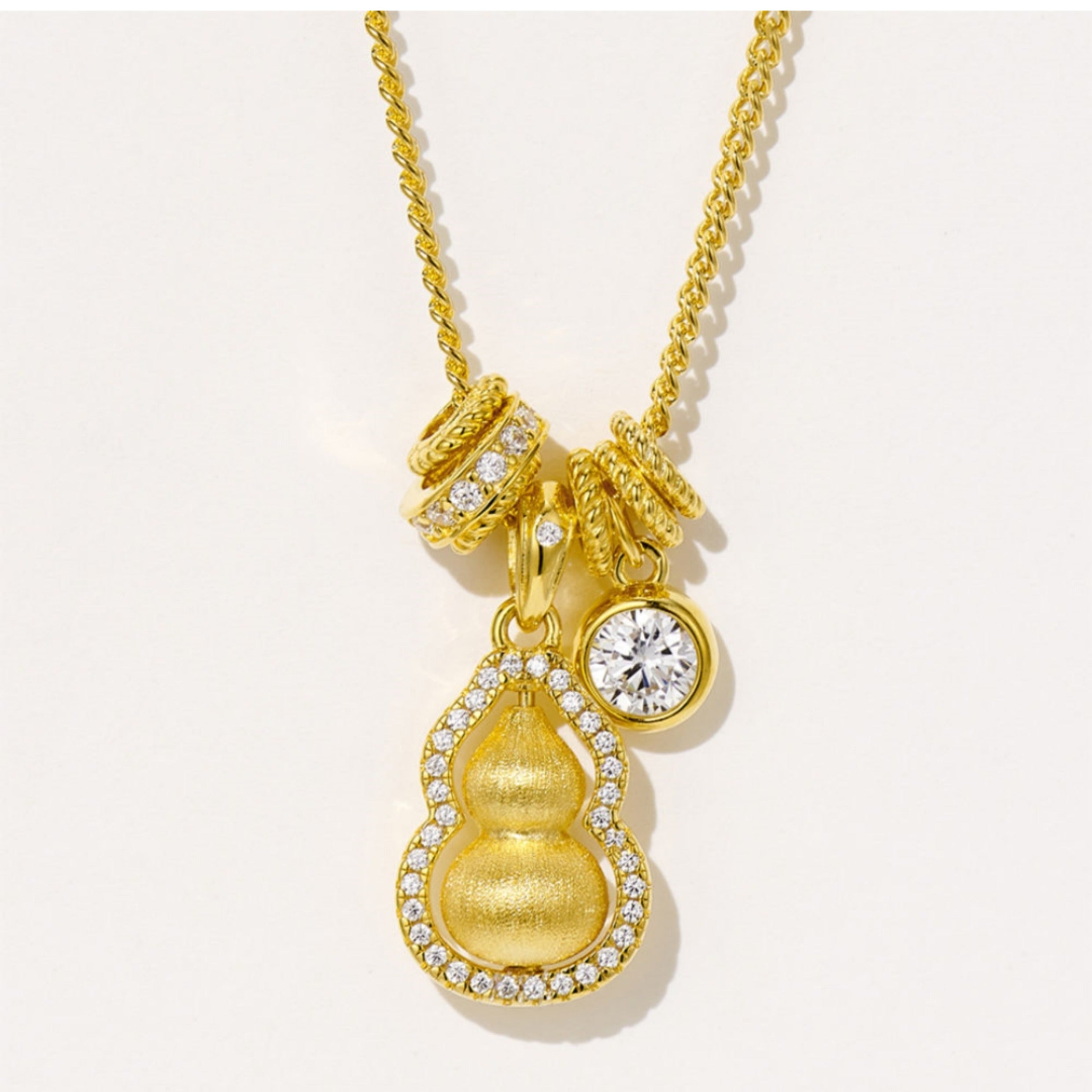 New Chinese Style National Style Black Rope Fortune and Prosperity Rotating Brushed Running Ring Gourd Pendant Necklace for Women 925 Silver Plated with 18K Gold Color