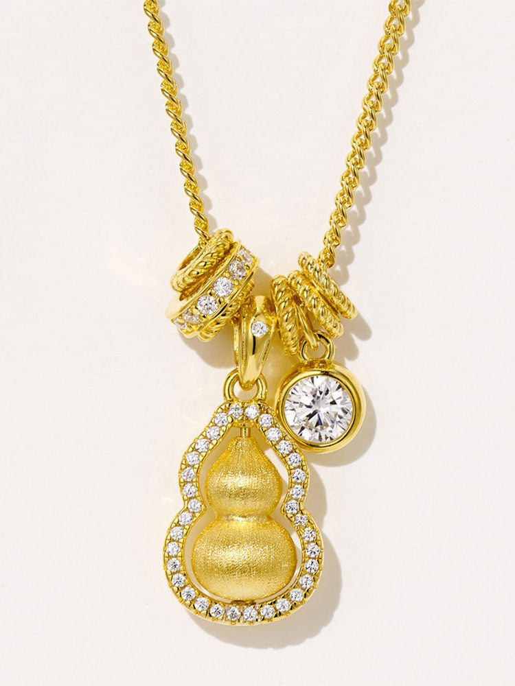 New Chinese Style National Style Black Rope Fortune and Prosperity Rotating Brushed Running Ring Gourd Pendant Necklace for Women 925 Silver Plated with 18K Gold Color