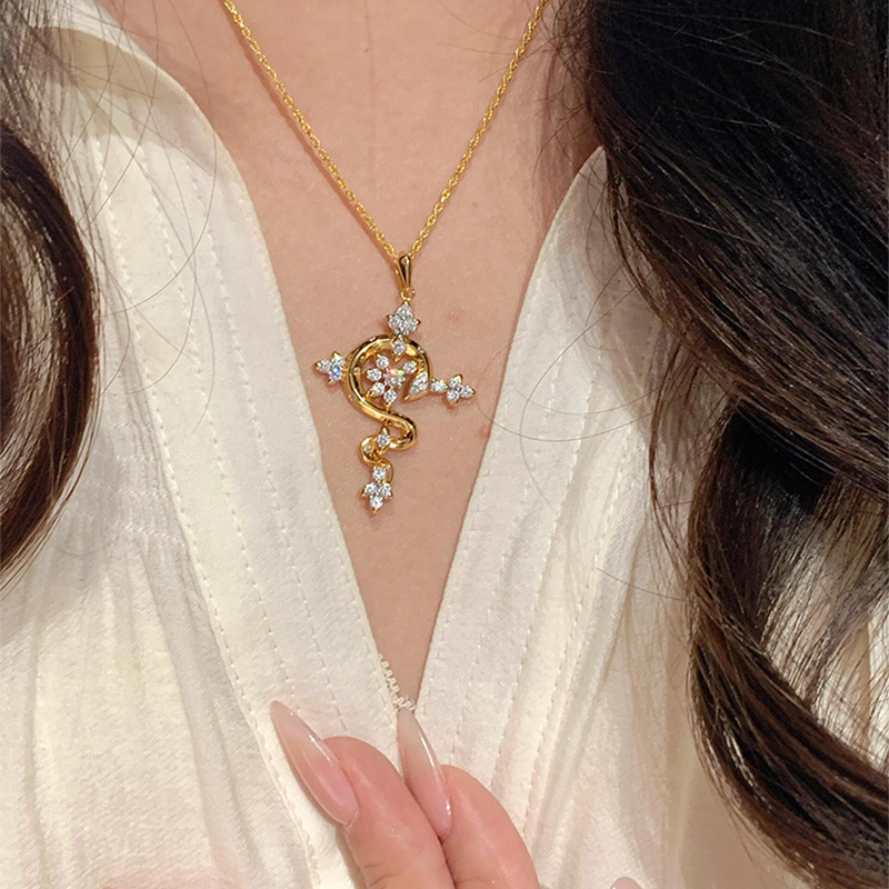 Cross Spirit Snake Scepter Necklace Zircon Collarbone Chain