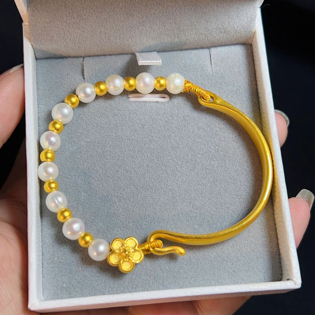 Ruyi Half Bracelet Half Chain Gold Lily of the Valley Hetian Jade Bracelet Pearl Bracelet Ancient Gold Bow