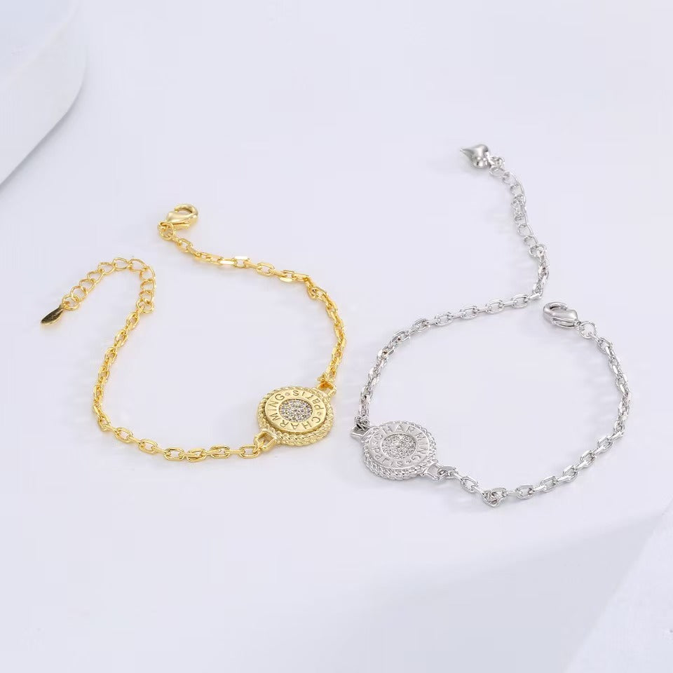    Minimalist High-End Round Pendant Bracelet Silver/Gold Two Colors Available Adjustable Chain